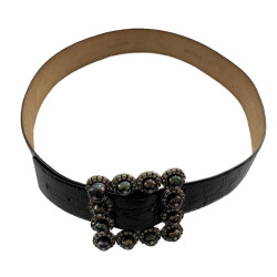 VALENTINO belt with buckle set in gunmetal pearls and rhinestones