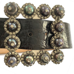 VALENTINO belt with buckle set in gunmetal pearls and rhinestones