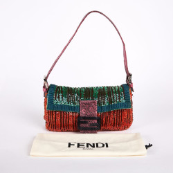 Sac baguette FENDI sequins orange marron vert et lezard violet