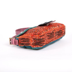 Sac baguette FENDI sequins orange marron vert et lezard violet