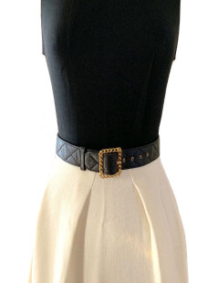 Ceinture T 65 CHANEL cuir d'agneau noir matelassé