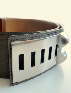 Ceinture HERMES collier de chien étain en cuir epsom 