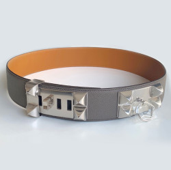 Ceinture HERMES collier de chien étain en cuir epsom 