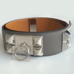 Ceinture HERMES collier de chien étain en cuir epsom 