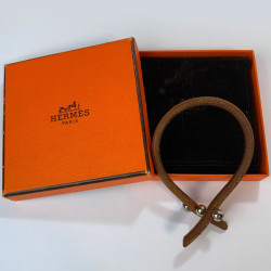 HERMES bracelet brown leather cord 