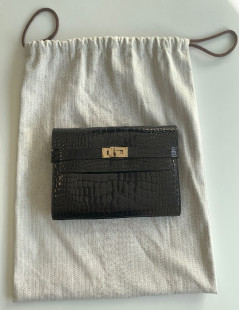 Portefeuille kelly HERMES alligator noir brillant