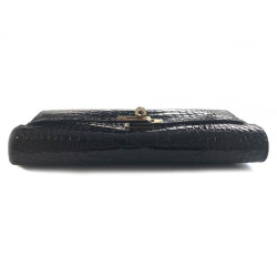 Portefeuille kelly HERMES alligator noir brillant