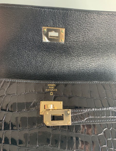 Portefeuille kelly HERMES alligator noir