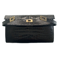 Portefeuille kelly HERMES alligator noir brillant