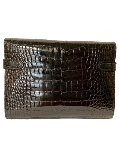 Portefeuille kelly HERMES alligator noir brillant