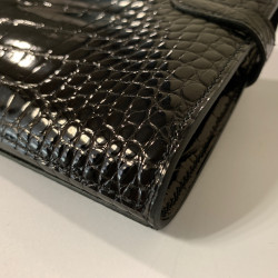 Portefeuille kelly HERMES alligator noir brillant