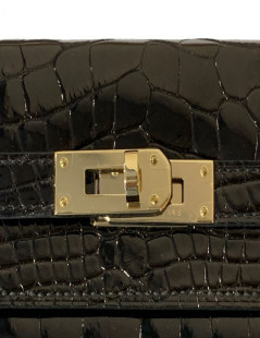 Portefeuille kelly HERMES alligator noir brillant