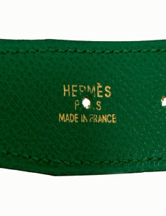 Ceinture HERMES réversible cuir epsom vert et jaune T84