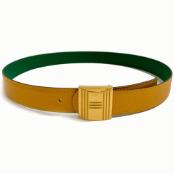 Ceinture T 84  HERMES réversible cuir epsom vert et jaune