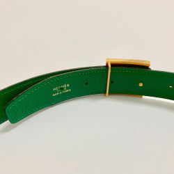 Ceinture T 84  HERMES réversible cuir epsom vert et jaune