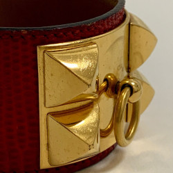 Manchette Collier de Chien HERMES en lézard rouge braise