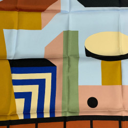 Carré HERMES Zeta de Nathalie Du Pasquier bleu ciel en soie