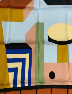 Carré HERMES Zeta de Nathalie Du Pasquier bleu ciel en soie