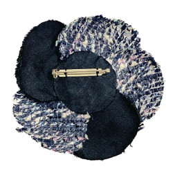 Broche camélia CHANEL  tweed bleu moucheté