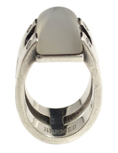 Bague T 52 HERMES en argent massif et pierre de lune