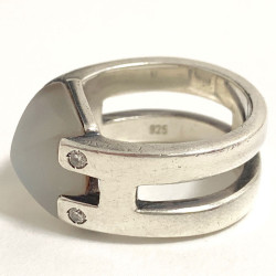 Bague T 52 HERMES en argent massif et pierre de lune