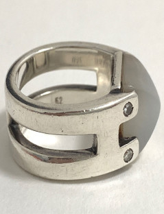 Bague T 52 HERMES en argent massif et pierre de lune