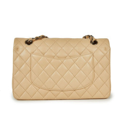 Sac Timeless CHANEL cuir lisse matelassé beige