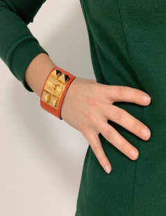 Bracelet Collier de Chien HERMES en alligator orange