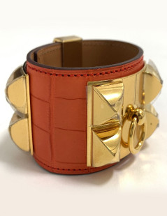 Bracelet Collier de Chien HERMES en alligator orange