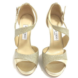 Sandales hautes JIMMY CHOO 'Tyne120' en cuir lamé doré 37,5FR