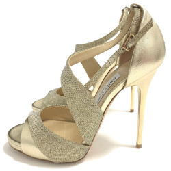 Sandales hautes JIMMY CHOO 'Tyne120' en cuir lamé doré 37,5FR