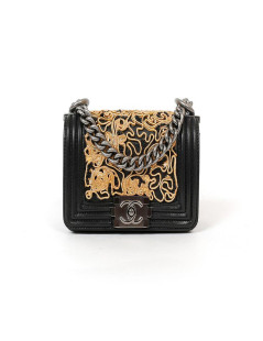 CHANEL mini Boy bag in black lambskin and golden lace