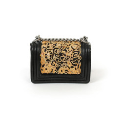 CHANEL mini Boy bag in black lambskin and golden lace