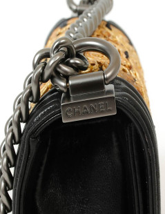 CHANEL mini Boy bag in black lambskin and golden lace