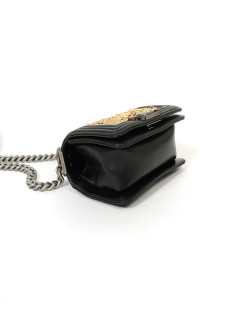 CHANEL mini Boy bag in black lambskin and golden lace