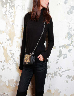 CHANEL mini Boy bag in black lambskin and golden lace