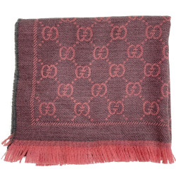 Echarpe GUCCI GG en jacquard de laine rose et grise