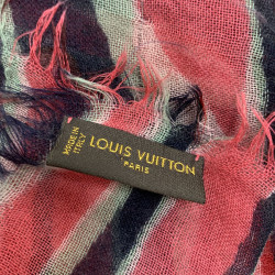 Foulard LOUIS VUITTON rayé en cachemire et soie à petite franges