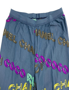 Collants CHANEL opaques gris bleu logos coco