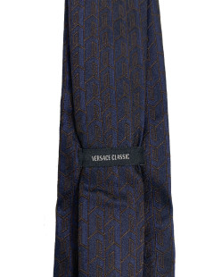 Cravate VERSACE 100% soie bleue motifs VERSACE marrons