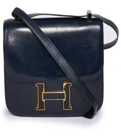 Sac Constance HERMES cuir box bleu marine