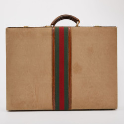 GUCCI vintage briefcase in canvas and brown leather