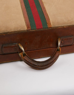 GUCCI vintage briefcase in canvas and brown leather