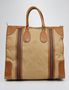 Sac Weekender GUCCI vintage toile et cuir beige