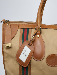 Sac Weekender GUCCI vintage toile et cuir beige