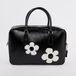 Sac PRADA cuir Saffiane verni noir