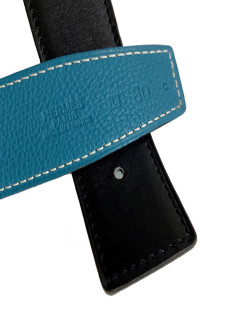 Ceinture tT 80 HERMES reversible box noir et togo bleu