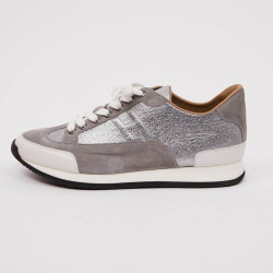 Sneaker "Goal" HERMES T40,5 en veau epsom/ swift gris métallisé