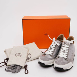 Sneaker "Goal" HERMES T40,5 en veau epsom/ swift gris métallisé