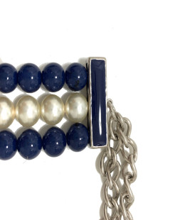 Sautoir CHANEL triple rangs perles bleues